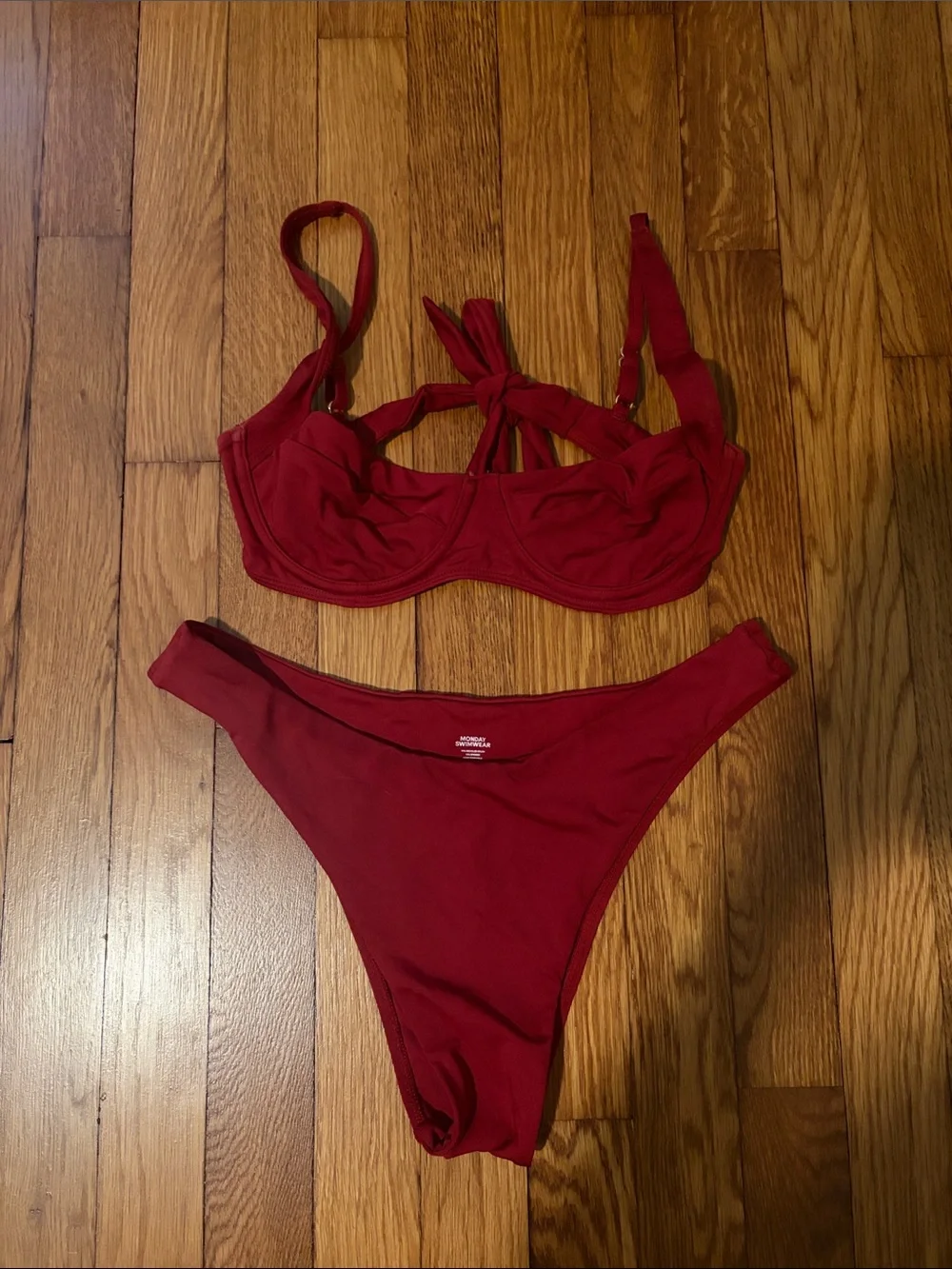 Monday swim set- small sorrento top and medium Byron bottom in burgundy